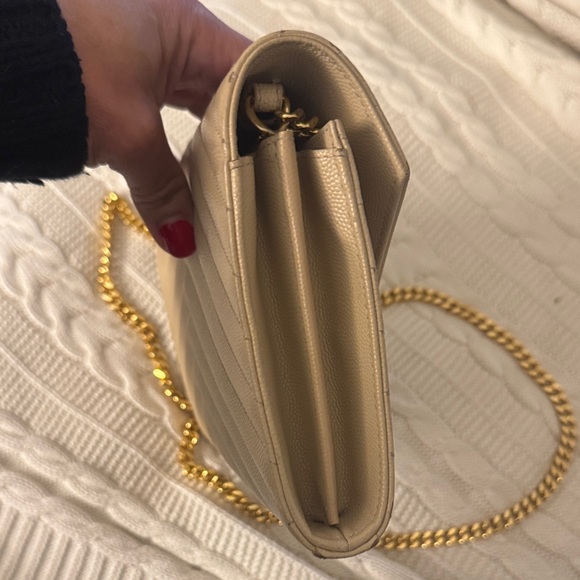 Saint Laurent Beige Quilted Leather Chain Wallet - Picture 9 of 13